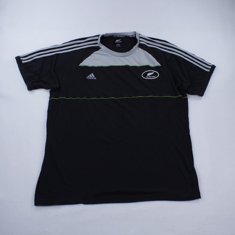 adidas All Blacks New Zealand Rugby Men‎ XL Black Grey Short Sleeve Shirt E19245